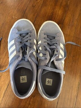 adidas Gray Suede Sneakers with White Stripes